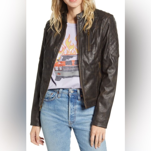 Levi's Dark Brown Faux Leather Moto Jacket for Women Sz M - Picture 1 of 13